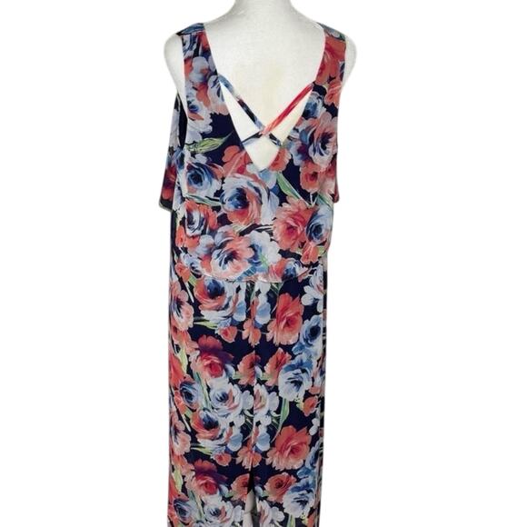 Lili Rose Maxi Dress Printed Back Floral Boho Blue Orange Summer Size Medium - Picture 3 of 10